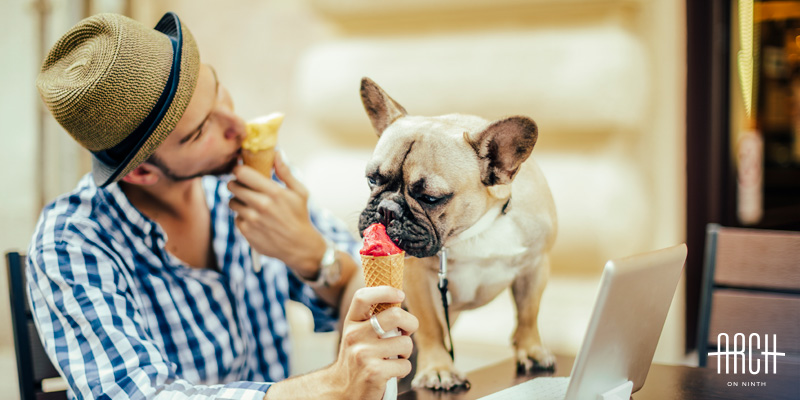 guy and dog eating icecream